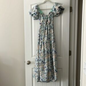 Blue floral open back maxi dress